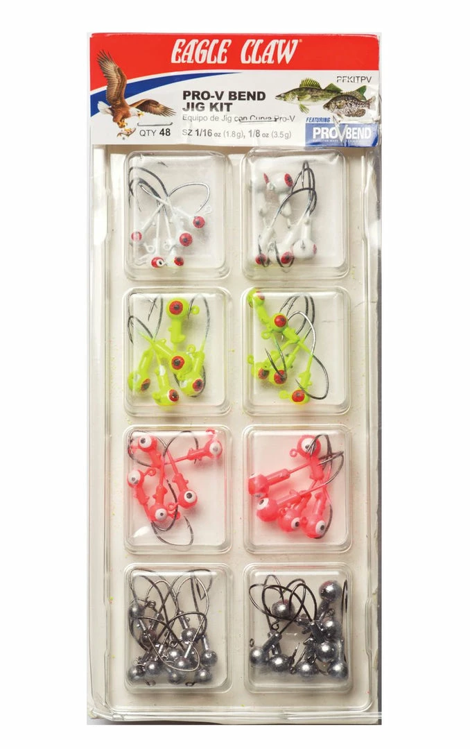 Eagle Claw Pro-V Bend Jig Kit 48-Piece Jighead Assortment Jig Heads 3 Eagle Claw Pro-V Bend Jig Kit 48-Piece Jighead Assortment Jig Heads