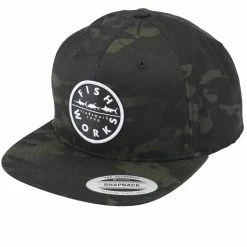 Fishworks Adjustable Snapback Flatbill Cap - Black Multi Camo Apparel